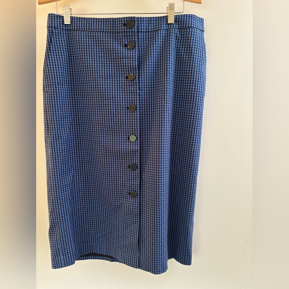 Club Monaco Blue Gingham Midi Skirt